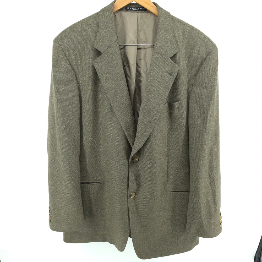 Hugo Boss Mens Blazer Wool Cashmere Olive Brown 46R 2 Button Vintage USA Made